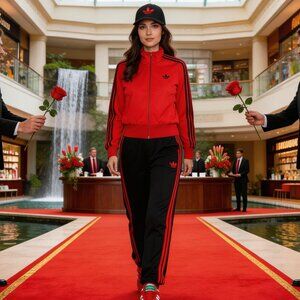 Adidas Women’s Better Scarlet Black Track Suit Jacket M Pants S 2 Piece Set